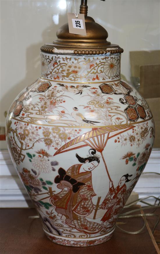 A 19th century Japanese Imari ovoid shaped vase, fitted as a table lamp (drilled)